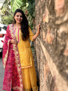 Rasika Yellow Bandhej Kota Doria Gota Patti Skirt Set