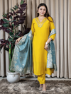 Pankhuri Mustard Russian Silk Kurta Pant Set