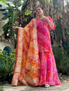 Tarangini Vibrant Pink and Orange Lehriya Kota Doria Gota Patti Set