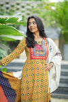 Ruhika Mustard Medley Ajrak Applique Kurta Set