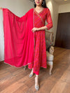 Mahek Red Full-Flared Chiffon Anarkali with Zardozi Handwork