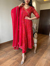 Mahek Red Full-Flared Chiffon Anarkali with Zardozi Handwork