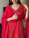 Mahek Red Full-Flared Chiffon Anarkali with Zardozi Handwork