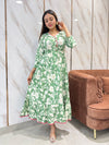 Naysha Green Floral Print Cotton Gown