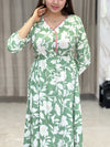 Naysha Green Floral Print Cotton Gown